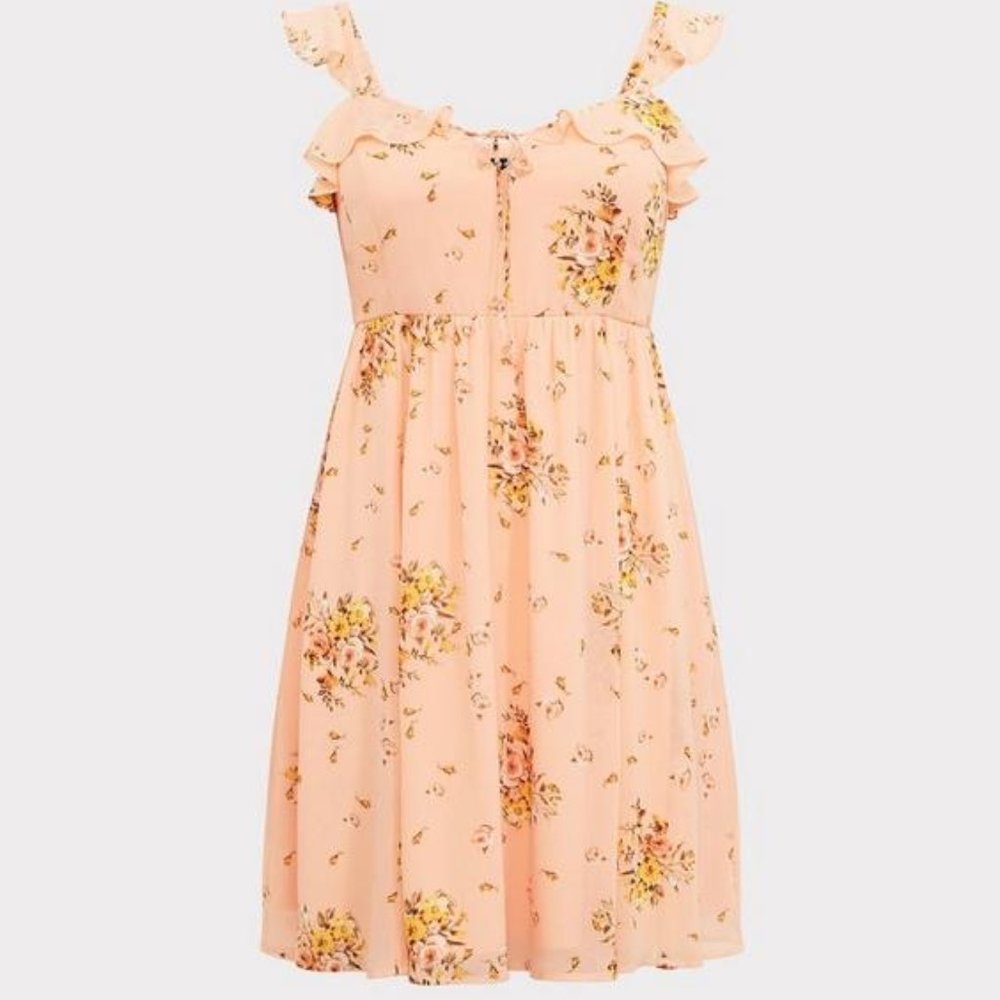 Torrid Peach Floral Chiffon Skater Dress